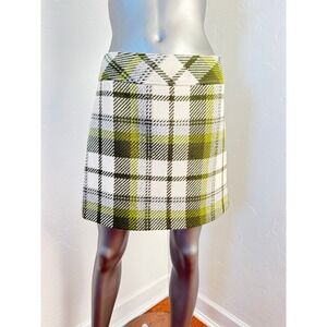 J.Crew Green Cream Plaid Wool A-Line Mini Skirt Preppy Academia Y2K Lined